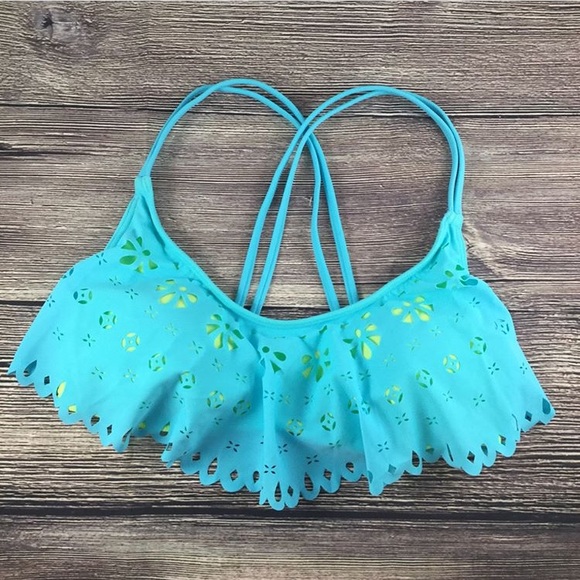 Bikini Nation Other - Laser Cutout Ruffle Bikini Top Crisscross Back